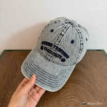 重工水洗做旧破洞牛仔布美式潮牌字母刺绣棒球帽女时尚鸭舌帽子男