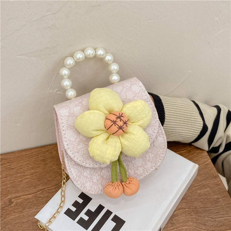 2023 nuevos niños de moda estilo occidental girasol perla bolso niña princesa hombro Messenger bolsa monedero