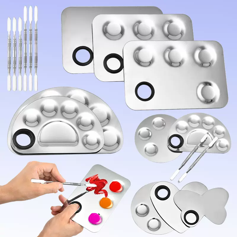 不锈钢彩妆调色板化妆调色盘美妆调和粉底液绘画彩妆工具批发