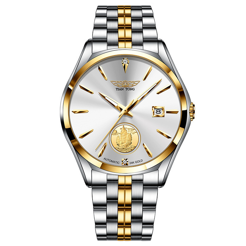 Authentic Watch Men's Fully-Automatic Mechanical Watch Ultra-Thin Luminous 999 Pure Gold Smooth Sailing Real Diamond Men's Watch