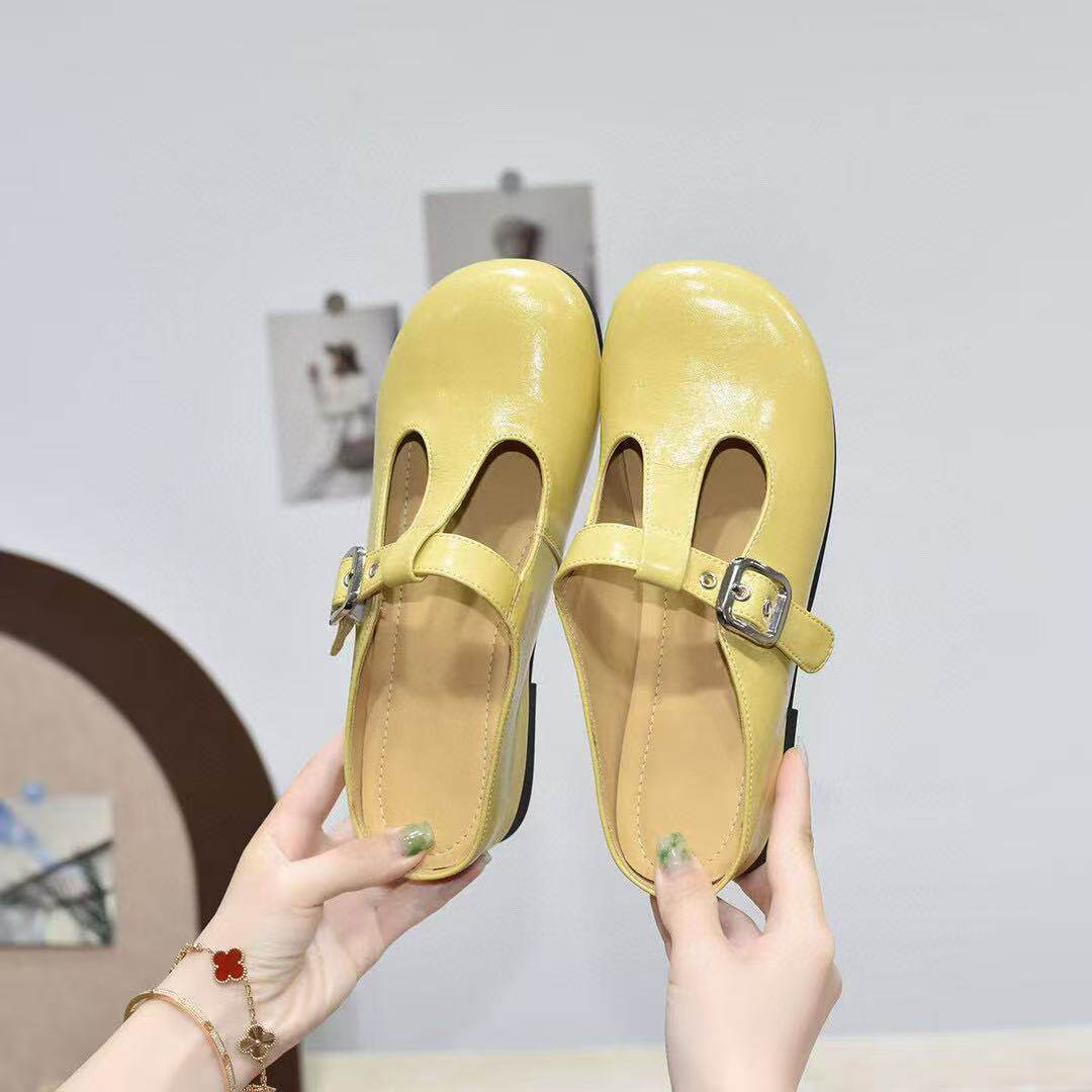 Dép sandal nữ da thật mũi nhọn đế bệt quai chữ V — màu đen chi tiết 6