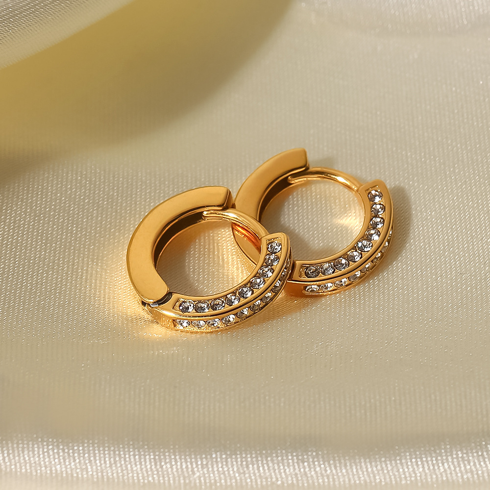 Fashion Circle Stainless Steel Earrings Gold Plated Zircon Stainless Steel Earrings