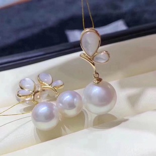 New Pearl suit 9-10mm Edison Pearl Earrings Pendant 925 Silver Fritillaria Butterfly