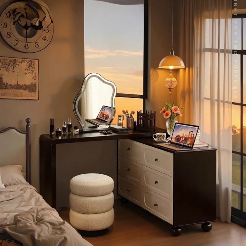 Tocador de esquina, cómoda, estilo antiguo integrado, dormitorio moderno, armario de cola de cama simple 2025 nuevo escritorio de maquillaje retro