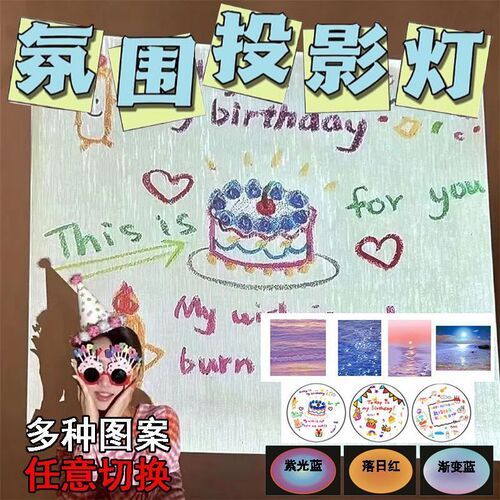 Birthday party projector photo projection lamp decoration atmosphere light scene layout toys children's gifts gifts
