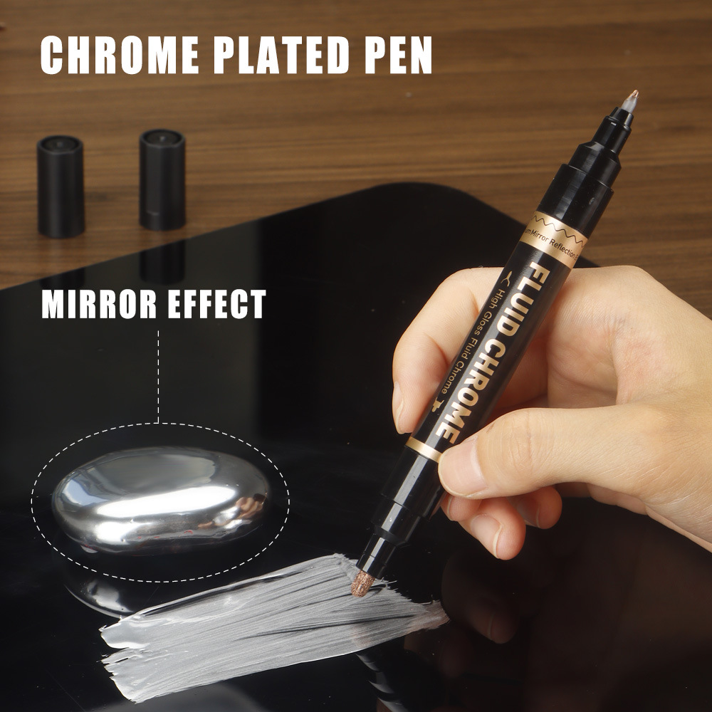 Pluma cromada de doble cabeza grande y pequeña Pluma de reparación de arañazos de modelo Gundam Pluma de pintura de retoque de color de metal Marcador de alto brillo al por mayor