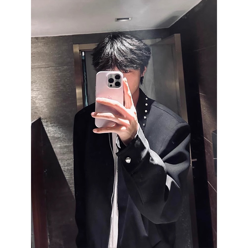 秋季新品韩版小众高级感拉链含垫肩夹克男士时尚cleanfit痞帅外套|undefined