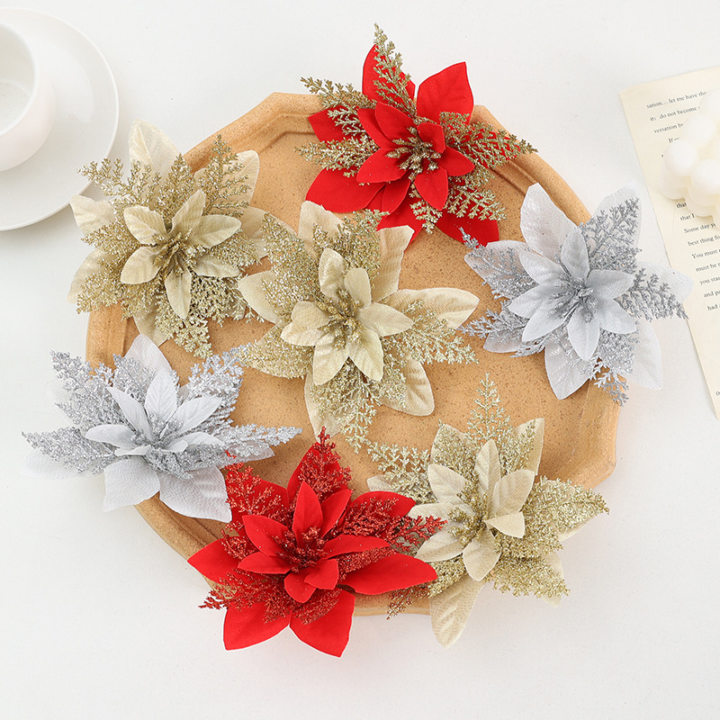 Cross-border hot-selling Christmas golden pink flower head Christmas…