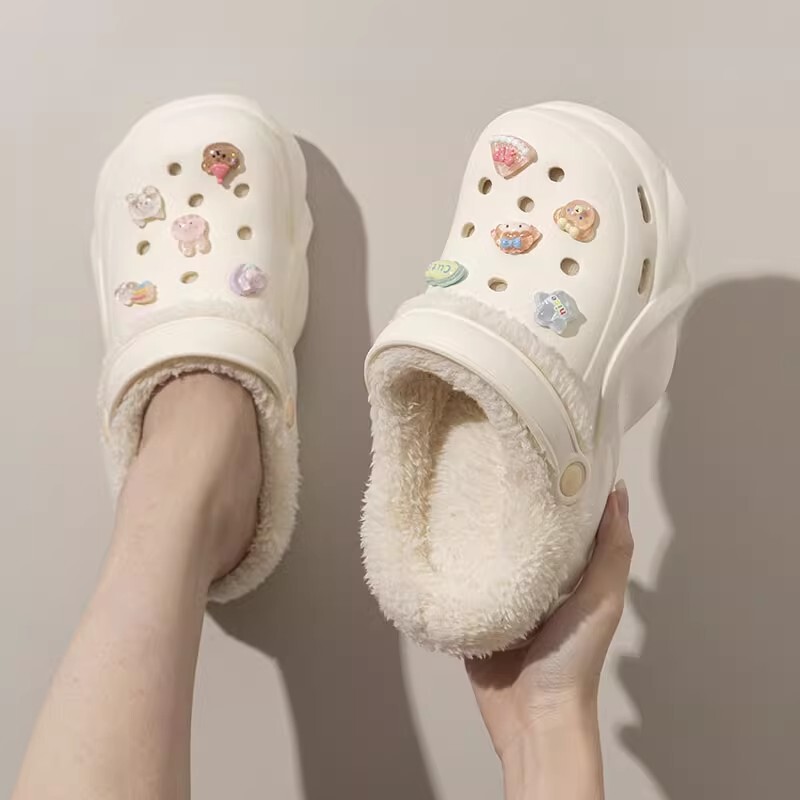 Women's Croc Shoes Winter 2025 New Style Plus Velvet Thick Sole Increase Height and Feel of Stepping on Shit Outerwear Stuffed Toe Cotton Slippers Women's Croc Shoes Winter 2025 New Style Plus Velvet Thick Sole Increase Height and Feel of Stepping on Shit Outerwear Stuffed Toe Cotton Slippers