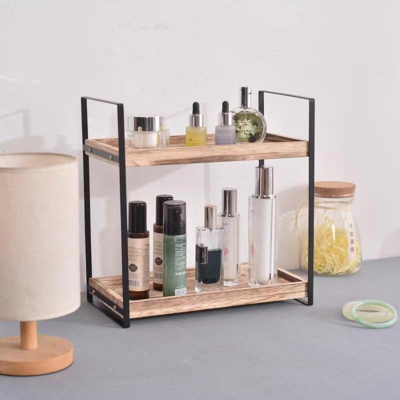 Wooden Storage Rack Bathroom Toiletries Storage Rack Simple Desktop Solid Wood Flower Rack Kitchen Multi-Layer Spice Rack