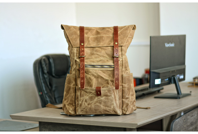 Sports & Entertainment New retro men's canvas backpack outdoor waterproof hiking bag large capacity camping bag_voghion.com