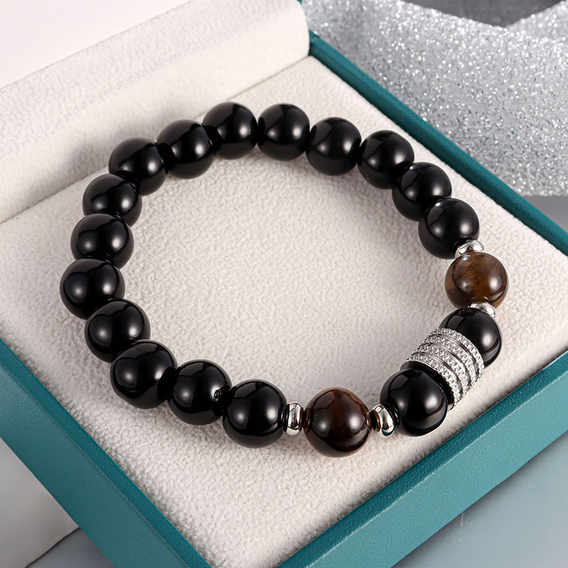 Longrui new stainless steel A goods Tiger Eye black bright stone quality men's bracelet cross-border new product supply wholesale