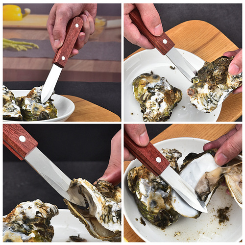 Stainless steel wooden handle oyster knife household oyster opener oyster opener shell prying tool shrimp line oyster scallop shell opening tool