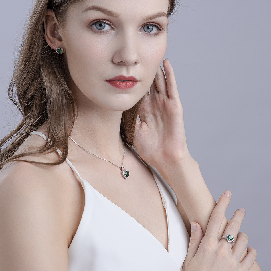 Holiday, Tea Party Occasion 925 Sterling Silver Material Jewelry Suit 925 Silver Jewelry Female Ring Necklace Ear Stud Love Jewelry Suit