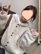 连帽毛衣开衫女春秋季宽松慵懒风针织衫初春韩系穿搭外套软糯上衣