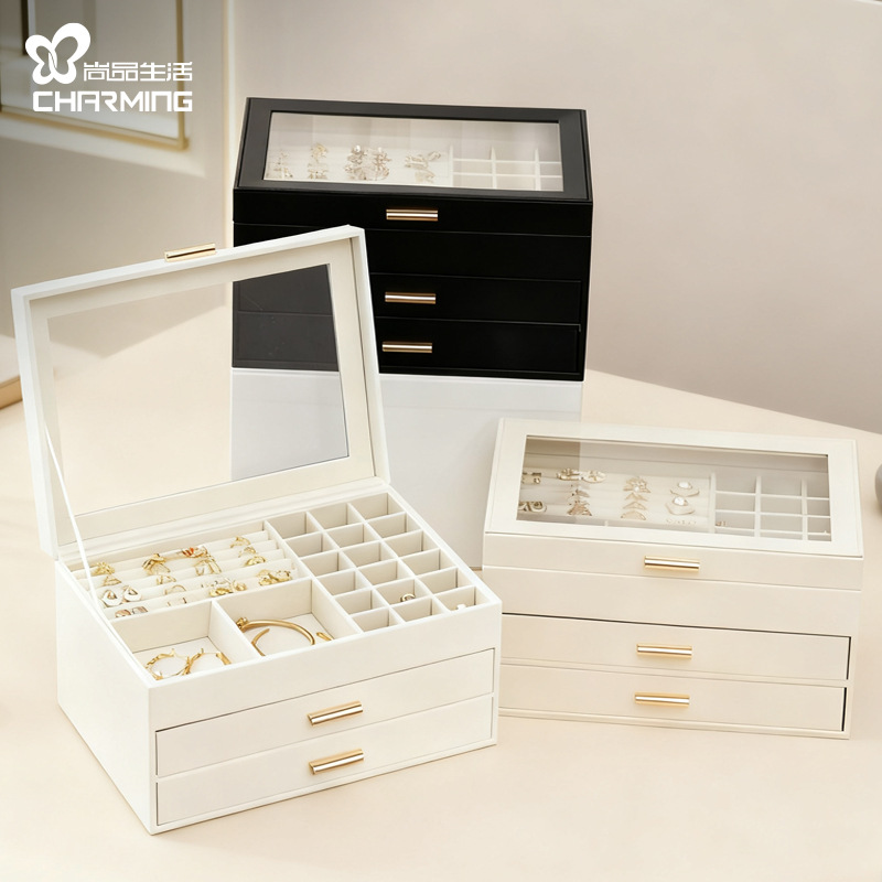 Suministro directo transfronterizo caja de almacenamiento de joyas multicapa, ventana abierta, sentido de alta gama, decoración del hogar de gran capacidad, exhibición de joyas tipo cajón