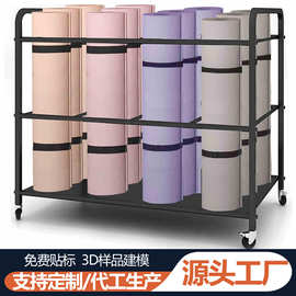 跨境瑜伽垫收纳筐带轮健身用品整理架泡沫滚轴置物架可移动金属架