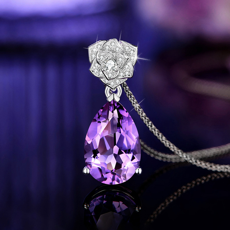 Elegant purple pendant drop-shaped with zircon