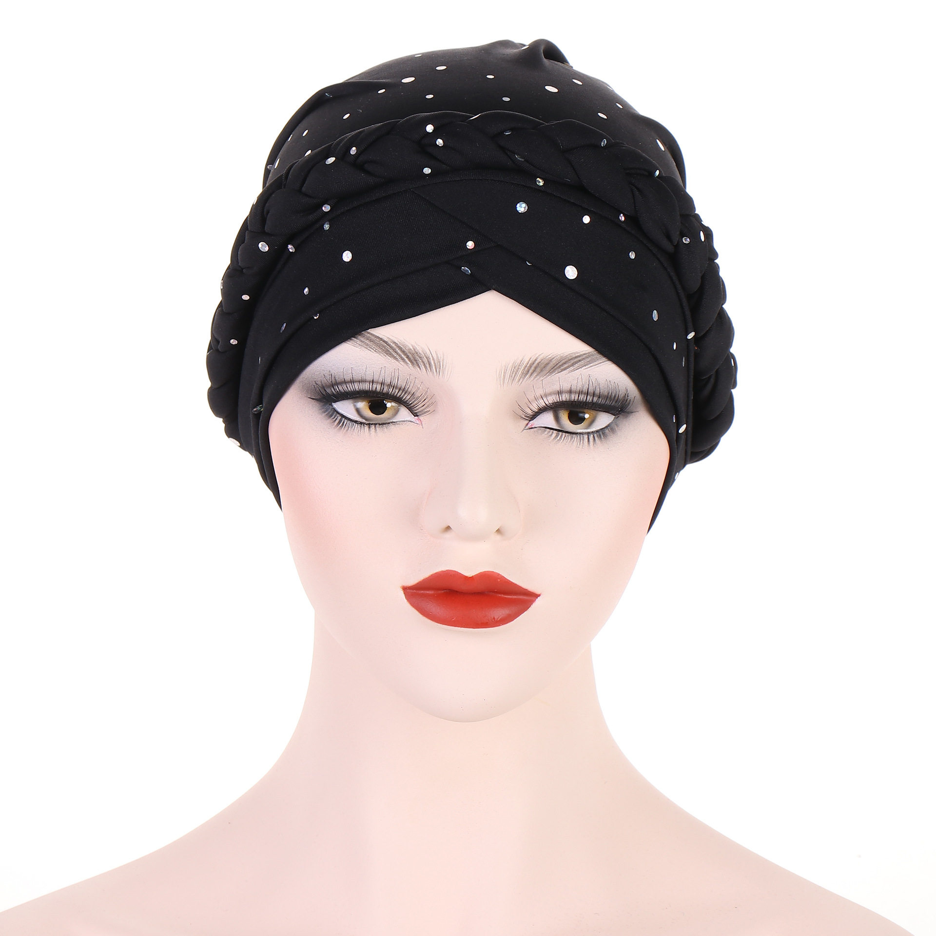 Neuer mehrfarbiger Turban-Hut mit Pailletten, einfarbig, muslimischer kleiner Hut, geflochtener Baotou-Hut_voghion.com