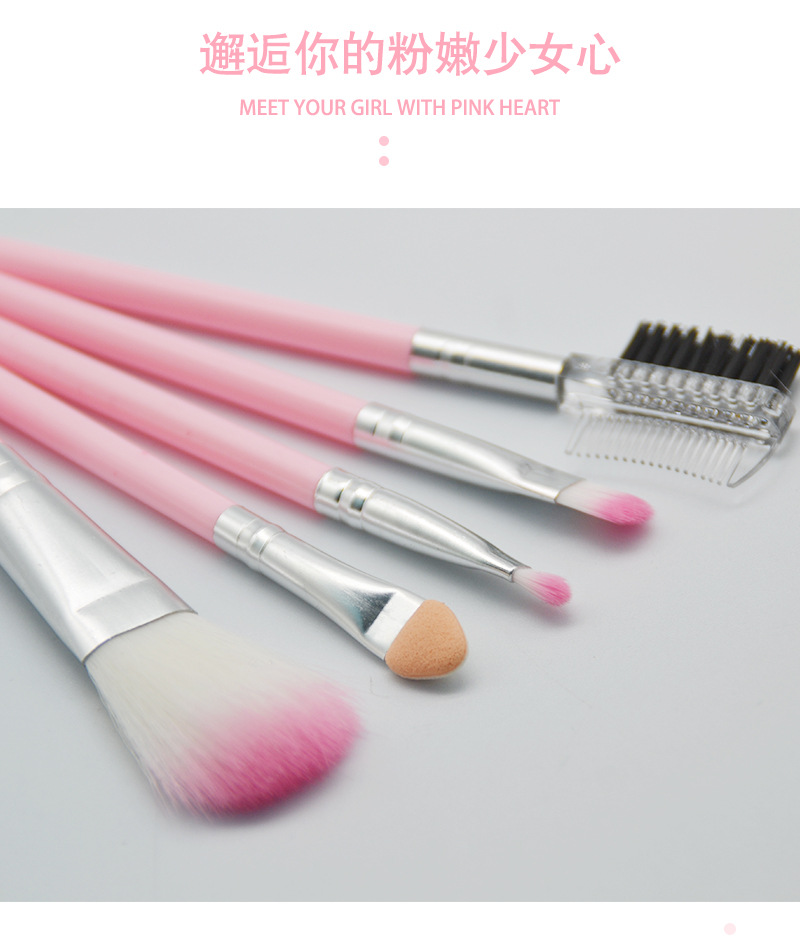 Pink 5-piece makeup brush set, eyeshadow brush, lip brush, makeup brush, five-piece brush set, beauty concealer blush