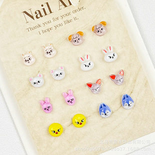 Cross-border Mini Cartoon Fox Rabbit Nail Art Jewelry DIY Handmade Armor Earrings Decoration Patch Accessories