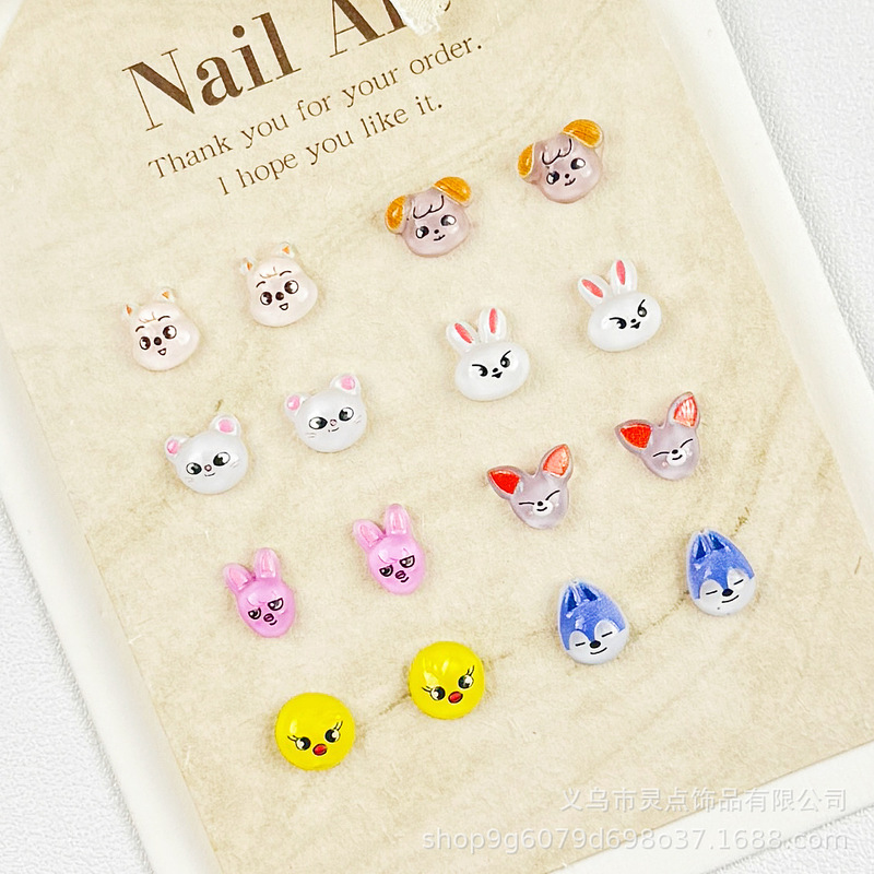Cross-border Mini Cartoon Fox Rabbit Nail Art Jewelry DIY Handmade Armor Earrings Decoration Patch Accessories