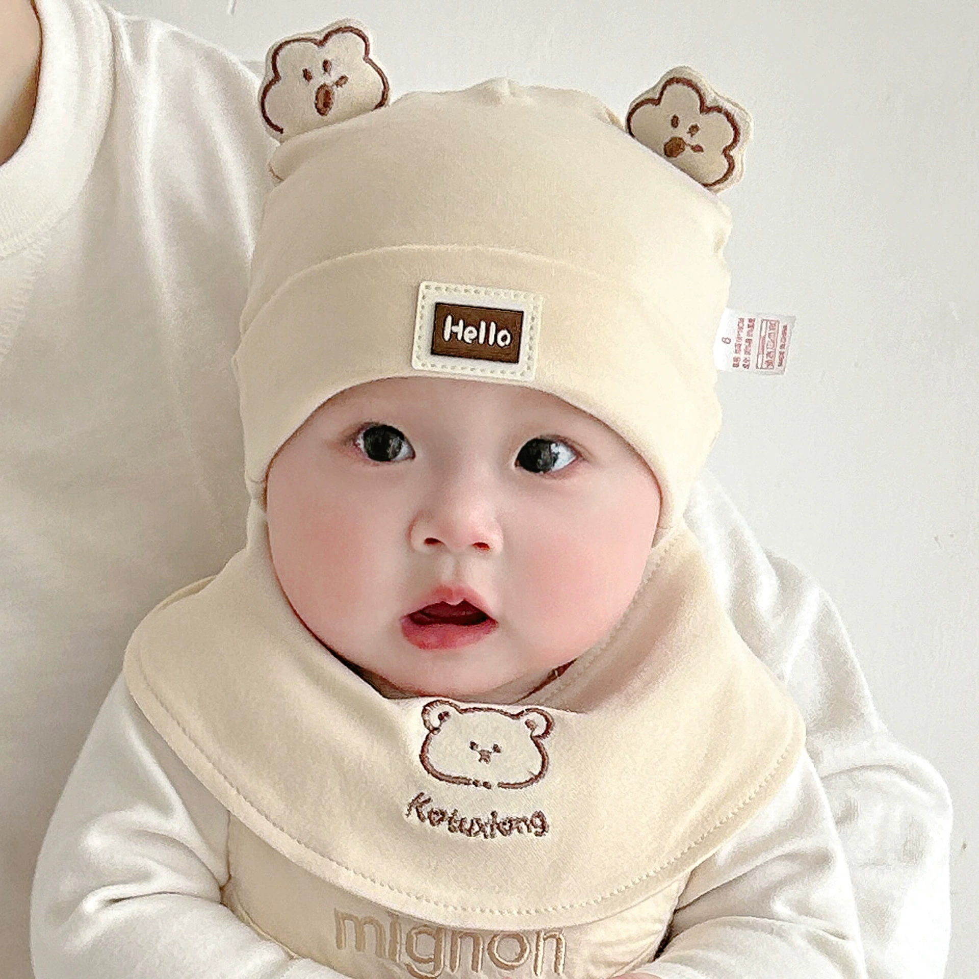 Katu медведь детская шапка 1-3-6-9 месяцев шапка плода весна и осень двухслойная хлопчатобумажная детская шляпа для малышей