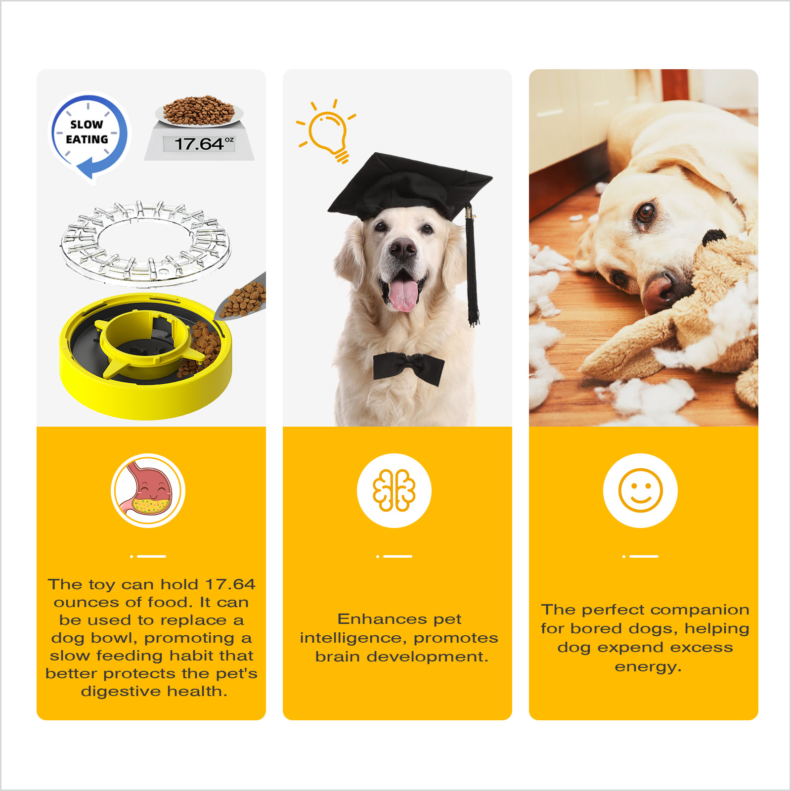 Rotating Slow Feeder Dog Bowl with Adjustable Food Dispensing Holes
