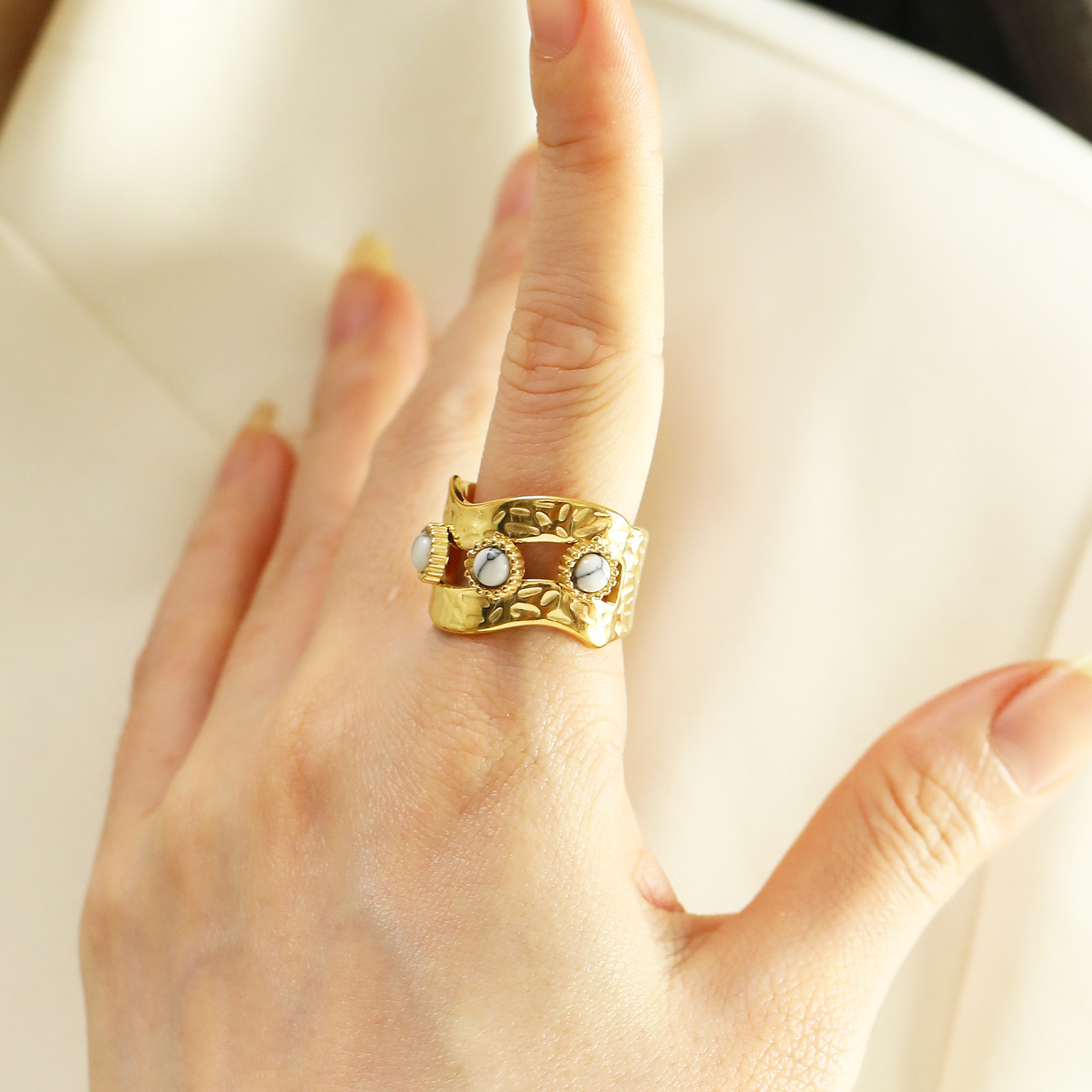 12g Weight Real Gold Plated Plating Material Open Rings Classification Adjustable Ring Size 1 Piece Quantity Casual, Daily Occasion 304 Stainless Steel Material Geometric, Color Block Pattern Women's Gender Vintage Style Style Waterproof Non Tarnish, Plating Craft Real Gold Plated Geometric Color Block 304 Stainless Steel Vintage Style Waterproof Non Tarnish Open Rings 8