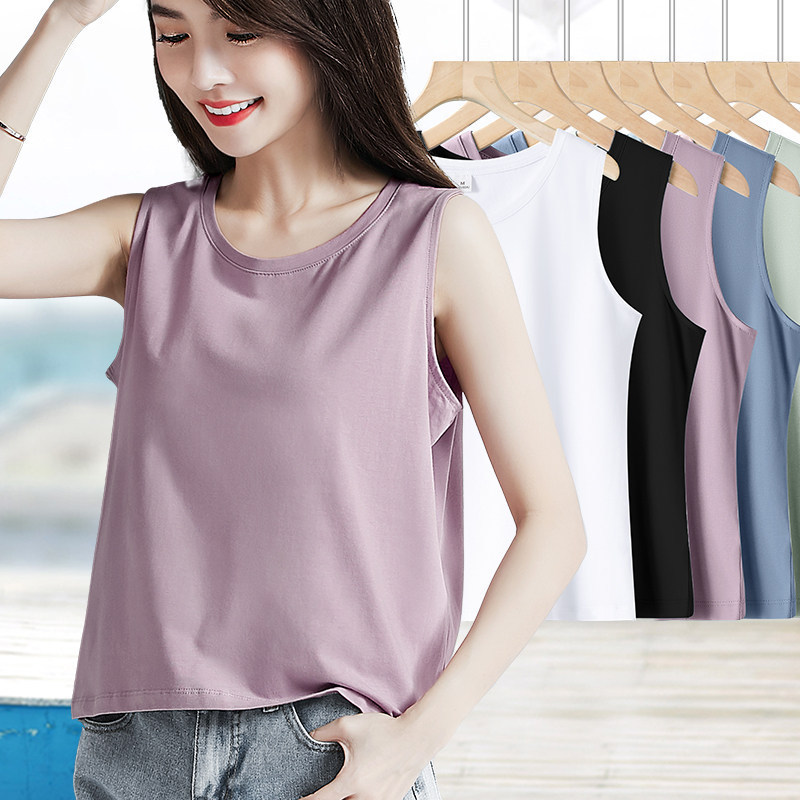 95% Cotton Sleeveless T-Shirt Basic Style Loose Fit Versatile Short Camisole for Women Summer Outerwear Plain Base Shirt 95% Cotton Sleeveless T-Shirt Basic Style Loose Fit Versatile Short Camisole for Women Summer Outerwear Plain Base Shirt