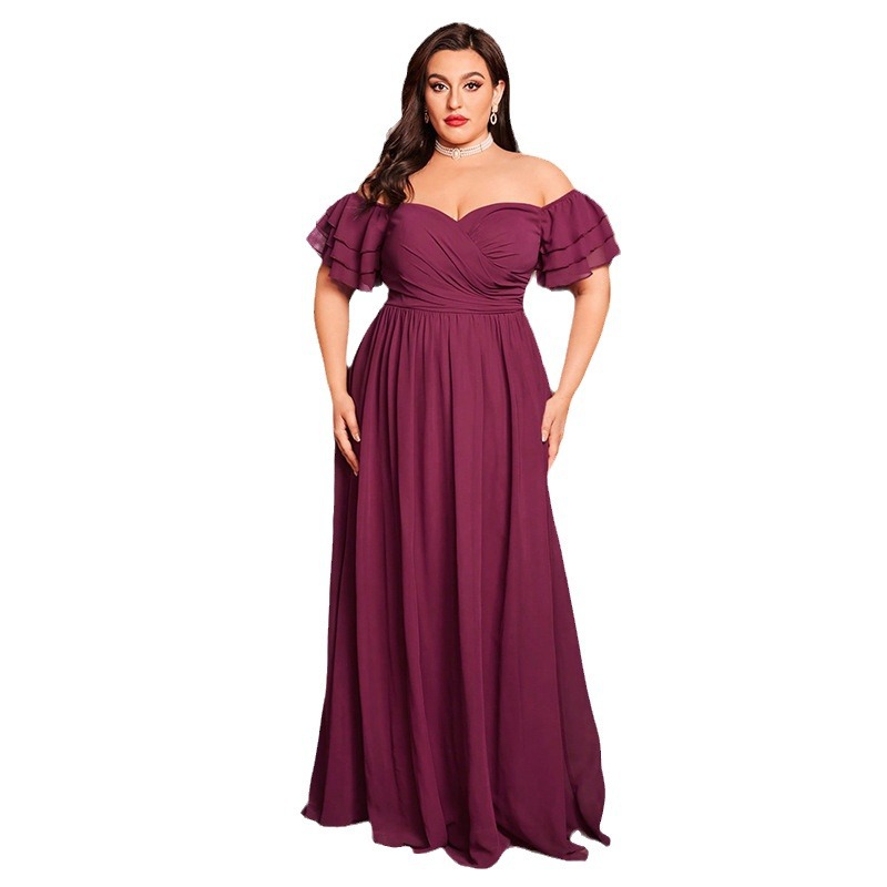 Abito da sposa monospalla da donna, abito da damigella, maniche lunghe, in chiffon, ampio, formale, da cocktail, da sera_voghion.com