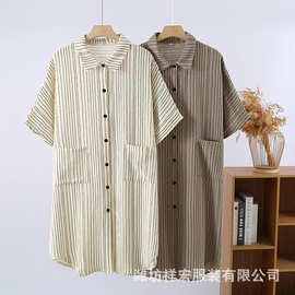 ins风新款休闲居家睡衣条纹大码纯棉家居服批发汗蒸服透气柔软