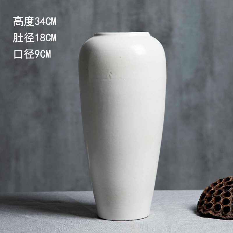 景徳鎮の陶磁器の花瓶の置物の客間の生け花の新しい中国式の玄関の装飾品の花器の復古の太い陶缶の植木鉢|undefined