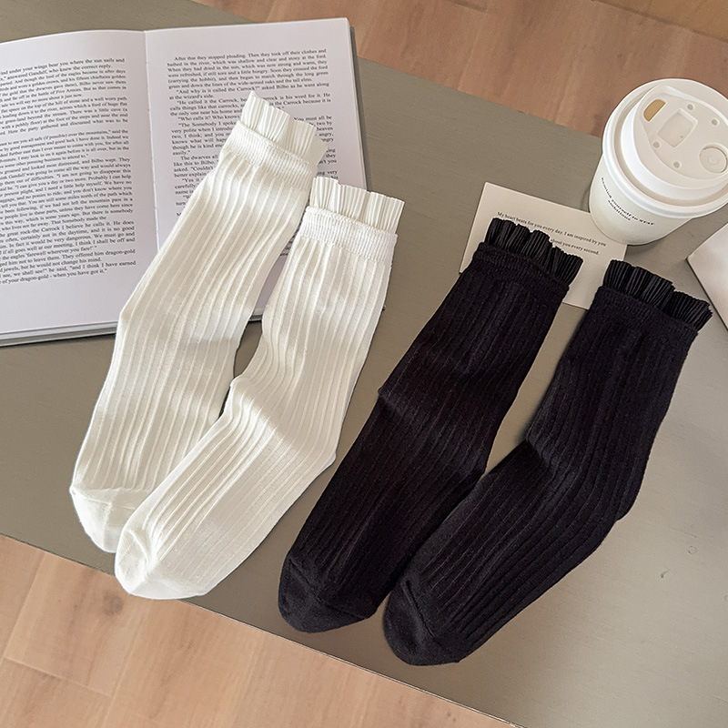 Pleated Lace Socks for Women, Spring and Autumn Thin Style, Solid Color Versatile Mid-Calf Socks, Pure Desire Jk White Socks, Striped Slouch Socks Pleated Lace Socks for Women, Spring and Autumn Thin Style, Solid Color Versatile Mid-Calf Socks, Pure Desire Jk White Socks, Striped Slouch Socks