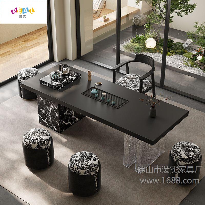 Light Luxury Italian-Style Slate Tea Table and Chair Set for Office and Home Use, Acrylic High-End Feel, Small Apartment Balcony Tea Table