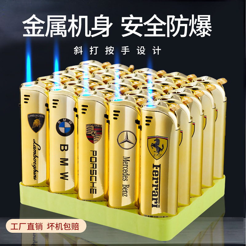 厂家批发一次性金属直冲蓝焰防风打火机广告印字雕刻订|undefined