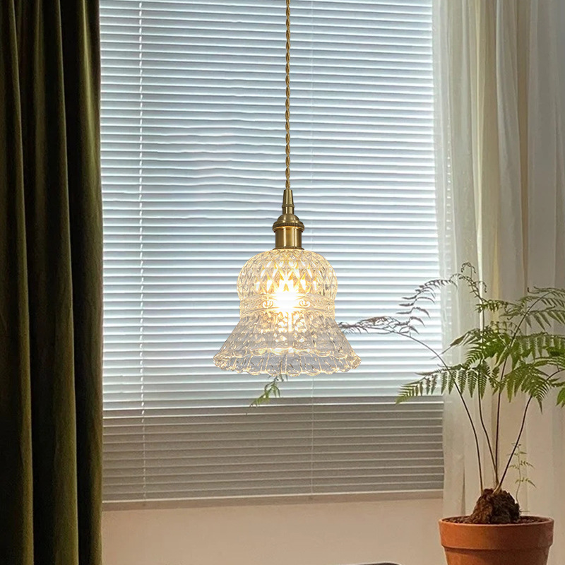 Estilo japonés de estilo tranquilo restaurante de latón de tres extremos lámpara simple bar de alojamiento porche del pasillo de la cama de vidrio pequeño lámpara