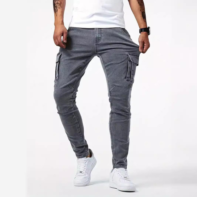 in stock 2024 European and American Cross-border New Jeans Men's Side Pocket Skinny Jeans NK012