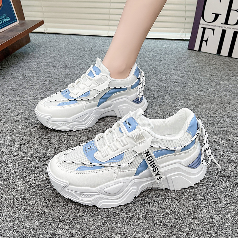 Zapatillas deportivas de mujer estilo dad shoes, modelo 2026, venta al por mayor transfronteriza, deportivas, de suela blanda, para estudiantes, con plataforma, que aumentan la altura, informales y versátiles.
