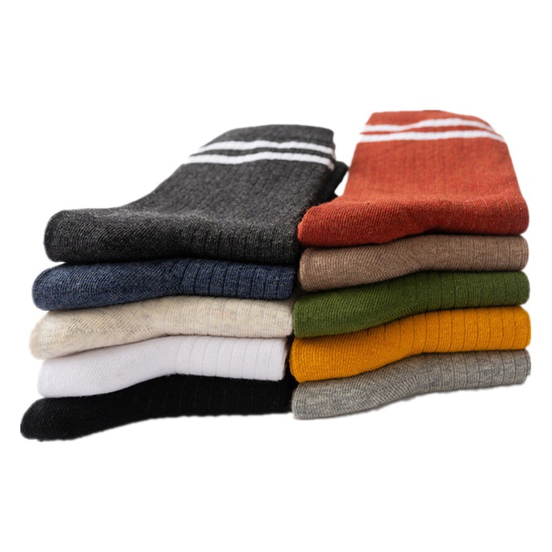 Otoño e Invierno rayas verticales calcetines de algodón de color sólido hombres y mujeres cordón media-pantorrilla longitud calcetines clásico casual cómodo calcetines de algodón peinado