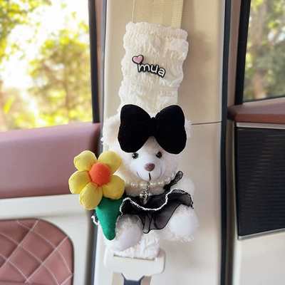 Creative Puff Belt Cover Car Seat belt shoulder pad - white-bear-sunflower-black-wedding-dress-one-puff-check-shoulder-cover