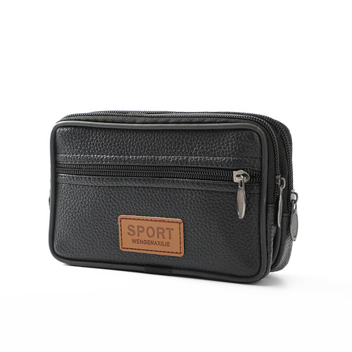Men's pu leather mobile phone bag double layer horizontal and vertical style wear belt waist bag tied waist cross hanging waist mobile phone case mobile phone bag wholesale