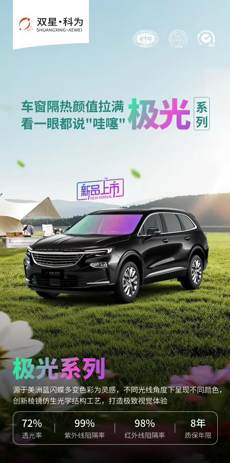Hot-selling new product: Aurora Purple high-insulation ceramic front car sunshade film, high privacy, no internal reflection, a summer essential