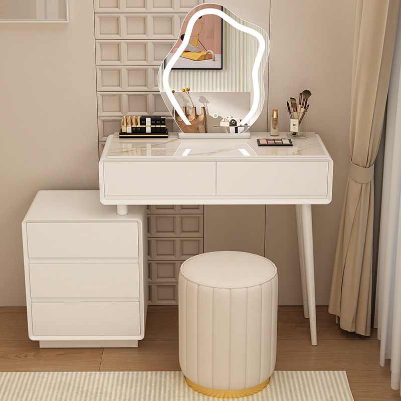 Madera maciza tablero de roca mesa de tocador de estilo de viento silencioso mesa de maquillaje de estilo de viento crema gabinete de almacenamiento mesas de cabecera de cama pequeñas mesas de maquillaje en una