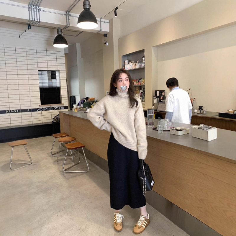 高级感软糯羊毛针织半身裙女秋冬季中长款直筒包臀裙高腰a字裙子|undefined