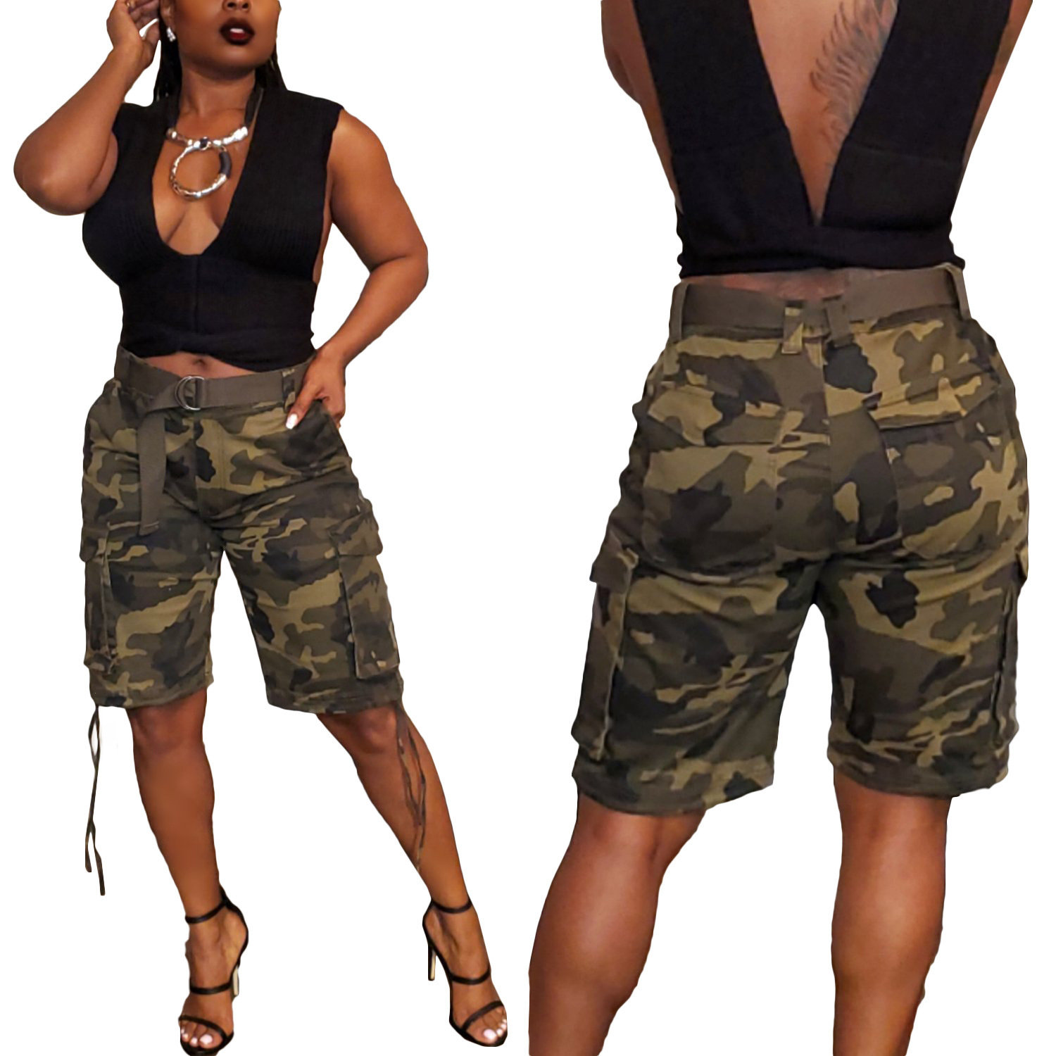 Women's Clothing Camouflage Overalls Spring Summer Fashion Drawstring Multi Pocket Design_ecoleips.com