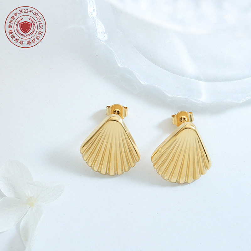 Estilo francés fresco romántico Shell forma rayas colgante collar pendientes populares Titanium acero joyería traje niñas