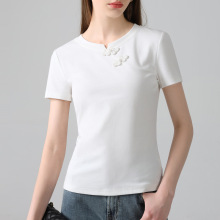 新中式短袖t恤女2025年新款国风女装纯色圆领体恤高级感盘扣上衣