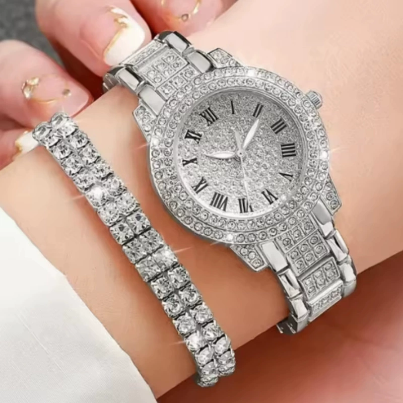 Casual Bracelet and Quartz Watch Set, Fashion Jewelry, Multiple Colors, 23.5 cm