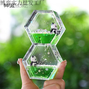Panda Decompression Oil Leakage Hourglass Creative Ornaments Emotional Stability Desktop Oil Drop Timer for Children